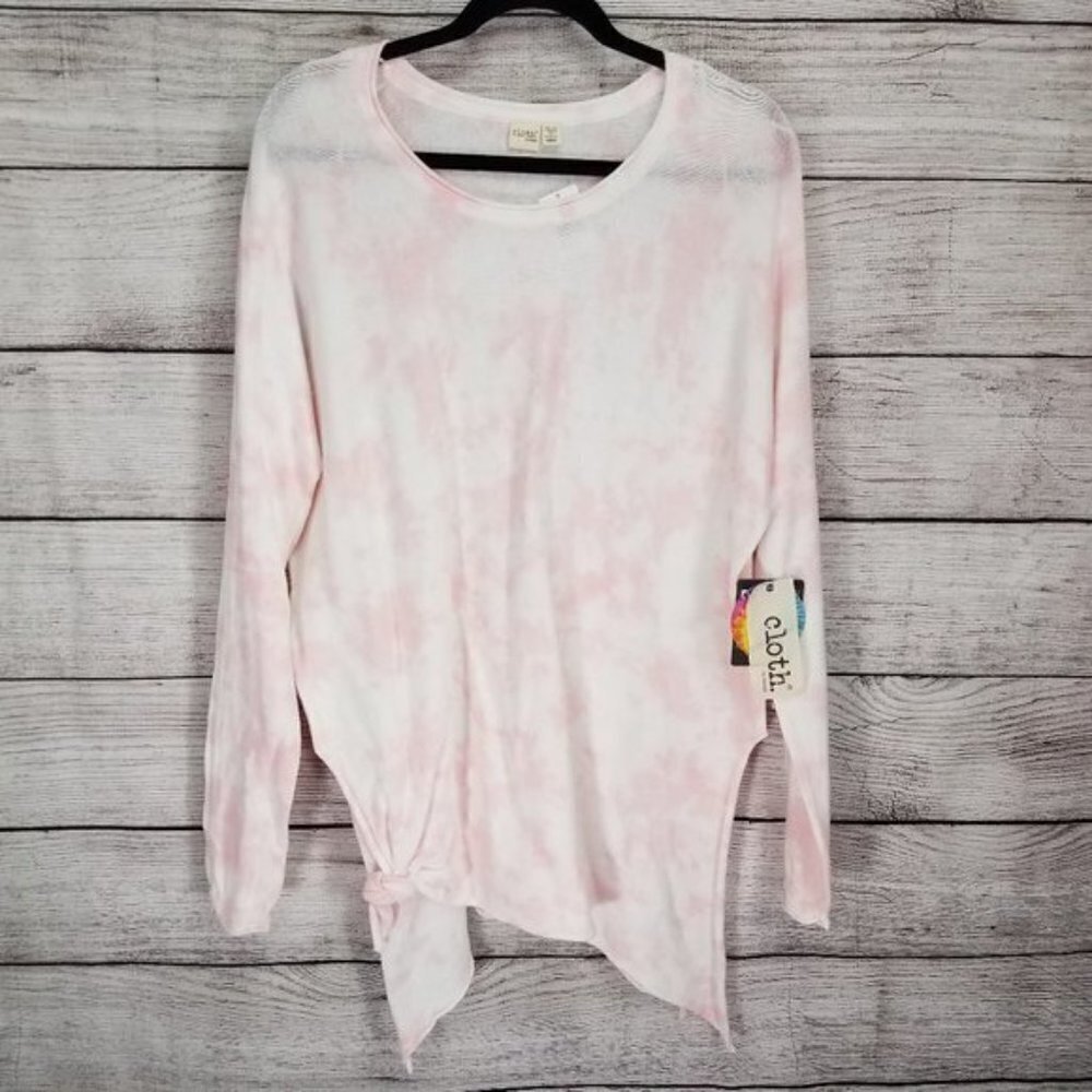 Cloth by Design Tie Dye Knit Top Womens XS Pink Tunic Sweater Asymmetric Boho